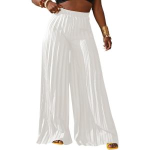 imageSOLY HUX Womens Wide Leg Palazzo Pleated Pants High Waisted Flowy Loose Dressy Casual Long TrousersPlain White