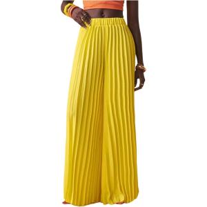 imageSOLY HUX Womens Wide Leg Palazzo Pleated Pants High Waisted Flowy Loose Dressy Casual Long TrousersPlain Yellow