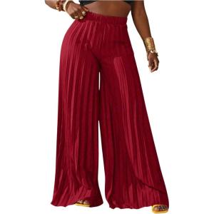 imageSOLY HUX Womens Wide Leg Palazzo Pleated Pants High Waisted Flowy Loose Dressy Casual Long TrousersRose Red