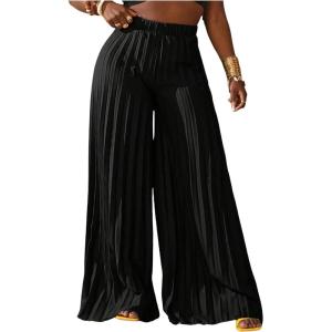 imageSOLY HUX Womens Wide Leg Palazzo Pleated Pants High Waisted Flowy Loose Dressy Casual Long TrousersSolid Black