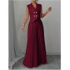imageSOLY HUX Womens 2 Piece Business Outfit Button Down Lapel Collar Crop Vest Top and Pleated Pants SetPure Burgundy