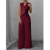 imageSOLY HUX Womens 2 Piece Business Outfit Button Down Lapel Collar Crop Vest Top and Pleated Pants SetPure Burgundy