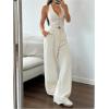 imageSOLY HUX Womens 2 Piece Outfits Halter Button Down Vest Crop Tops and High Waisted Pants SetPure Apricot
