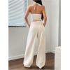 imageSOLY HUX Womens 2 Piece Outfits Halter Button Down Vest Crop Tops and High Waisted Pants SetPure Apricot