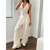 imageSOLY HUX Womens 2 Piece Outfits Halter Button Down Vest Crop Tops and High Waisted Pants SetPure Apricot
