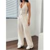 imageSOLY HUX Womens 2 Piece Outfits Halter Button Down Vest Crop Tops and High Waisted Pants SetPure Apricot