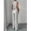 imageSOLY HUX Womens 2 Piece Outfits V Neck Button Down Vest Tops and High Waisted Pants Set Office Work SuitPure Apricot