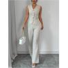 imageSOLY HUX Womens 2 Piece Outfits V Neck Button Down Vest Tops and High Waisted Pants Set Office Work SuitPure Apricot