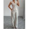 imageSOLY HUX Womens 2 Piece Outfits V Neck Button Down Vest Tops and High Waisted Pants Set Office Work SuitPure Apricot