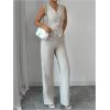 imageSOLY HUX Womens 2 Piece Outfits V Neck Button Down Vest Tops and High Waisted Pants Set Office Work SuitPure Apricot