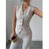 imageSOLY HUX Womens 2 Piece Outfits V Neck Button Down Vest Tops and High Waisted Pants Set Office Work SuitPure Apricot
