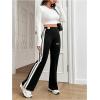 imageSOLY HUX Womens High Waisted Flared Yoga Pants Side Striped Track Pants Casual Bell Bottom SweatpantsBlack and White