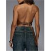 imageSOLY HUX Womens PU Leather Halter Tank Tops Sexy Deep V Neck Asymmetrical Vest Corset Party ClubwearCoffee Brown