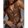 imageSOLY HUX Womens PU Leather Halter Tank Tops Sexy Deep V Neck Asymmetrical Vest Corset Party ClubwearCoffee Brown