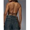 imageSOLY HUX Womens PU Leather Halter Tank Tops Sexy Deep V Neck Asymmetrical Vest Corset Party ClubwearCoffee Brown