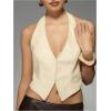 imageSOLY HUX Womens PU Leather Halter Tank Tops Sexy Deep V Neck Asymmetrical Vest Corset Party ClubwearPure Apricot