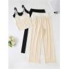 imageSOLY HUX Womens Pajama Set Lounge Sets 3 Pack PJs Lace Crop Tank Tops and Long Pants SleepwearBlack White Beige
