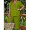imageSOLY HUX Womens Plus Size 2 Piece Summer Outfits Notched V Neck Short Sleeve Tops and Capris Pants SetPlain Green