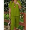 imageSOLY HUX Womens Plus Size 2 Piece Summer Outfits Notched V Neck Short Sleeve Tops and Capris Pants SetPlain Green
