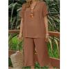 imageSOLY HUX Womens Plus Size 2 Piece Summer Outfits Notched V Neck Short Sleeve Tops and Capris Pants SetPlain Khaki