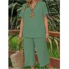 imageSOLY HUX Womens Plus Size 2 Piece Summer Outfits Notched V Neck Short Sleeve Tops and Capris Pants SetPlain Light Green
