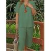 imageSOLY HUX Womens Plus Size 2 Piece Summer Outfits Notched V Neck Short Sleeve Tops and Capris Pants SetPlain Light Green