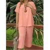 imageSOLY HUX Womens Plus Size 2 Piece Summer Outfits Notched V Neck Short Sleeve Tops and Capris Pants SetPlain Pink