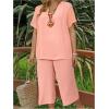 imageSOLY HUX Womens Plus Size 2 Piece Summer Outfits Notched V Neck Short Sleeve Tops and Capris Pants SetPlain Pink