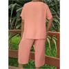 imageSOLY HUX Womens Plus Size 2 Piece Summer Outfits Notched V Neck Short Sleeve Tops and Capris Pants SetPlain Pink