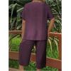 imageSOLY HUX Womens Plus Size 2 Piece Summer Outfits Notched V Neck Short Sleeve Tops and Capris Pants SetPlain Purple