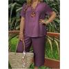 imageSOLY HUX Womens Plus Size 2 Piece Summer Outfits Notched V Neck Short Sleeve Tops and Capris Pants SetPlain Purple