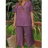 imageSOLY HUX Womens Plus Size 2 Piece Summer Outfits Notched V Neck Short Sleeve Tops and Capris Pants SetPlain Purple
