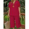 imageSOLY HUX Womens Plus Size 2 Piece Summer Outfits Notched V Neck Short Sleeve Tops and Capris Pants SetPlain Red