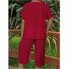 imageSOLY HUX Womens Plus Size 2 Piece Summer Outfits Notched V Neck Short Sleeve Tops and Capris Pants SetPlain Red