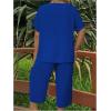 imageSOLY HUX Womens Plus Size 2 Piece Summer Outfits Notched V Neck Short Sleeve Tops and Capris Pants SetPlain Royal Blue
