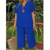 imageSOLY HUX Womens Plus Size 2 Piece Summer Outfits Notched V Neck Short Sleeve Tops and Capris Pants SetPlain Royal Blue