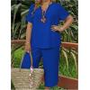 imageSOLY HUX Womens Plus Size 2 Piece Summer Outfits Notched V Neck Short Sleeve Tops and Capris Pants SetPlain Royal Blue