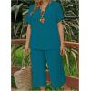 imageSOLY HUX Womens Plus Size 2 Piece Summer Outfits Notched V Neck Short Sleeve Tops and Capris Pants SetPlain Teal Blue