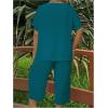 imageSOLY HUX Womens Plus Size 2 Piece Summer Outfits Notched V Neck Short Sleeve Tops and Capris Pants SetPlain Teal Blue