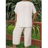 imageSOLY HUX Womens Plus Size 2 Piece Summer Outfits Notched V Neck Short Sleeve Tops and Capris Pants SetPlain White