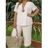 imageSOLY HUX Womens Plus Size 2 Piece Summer Outfits Notched V Neck Short Sleeve Tops and Capris Pants SetPlain White