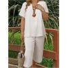 imageSOLY HUX Womens Plus Size 2 Piece Summer Outfits Notched V Neck Short Sleeve Tops and Capris Pants SetPlain White