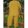 imageSOLY HUX Womens Plus Size 2 Piece Summer Outfits Notched V Neck Short Sleeve Tops and Capris Pants SetPlain Yellow