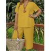 imageSOLY HUX Womens Plus Size 2 Piece Summer Outfits Notched V Neck Short Sleeve Tops and Capris Pants SetPlain Yellow