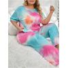 imageSOLY HUX Womens Plus Size Pajama Set Tie Dye Short Sleeve T Shirt and Pants Lounge Set 2 Piece SleepwearHot Pink Blue Multi