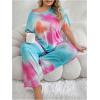 imageSOLY HUX Womens Plus Size Pajama Set Tie Dye Short Sleeve T Shirt and Pants Lounge Set 2 Piece SleepwearHot Pink Blue Multi