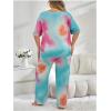 imageSOLY HUX Womens Plus Size Pajama Set Tie Dye Short Sleeve T Shirt and Pants Lounge Set 2 Piece SleepwearHot Pink Blue Multi
