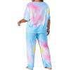 imageSOLY HUX Womens Plus Size Pajama Set Tie Dye Short Sleeve T Shirt and Pants Lounge Set 2 Piece SleepwearPink Blue Multi