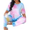 imageSOLY HUX Womens Plus Size Pajama Set Tie Dye Short Sleeve T Shirt and Pants Lounge Set 2 Piece SleepwearPink Blue Multi