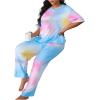 imageSOLY HUX Womens Plus Size Pajama Set Tie Dye Short Sleeve T Shirt and Pants Lounge Set 2 Piece SleepwearPink Blue Multi